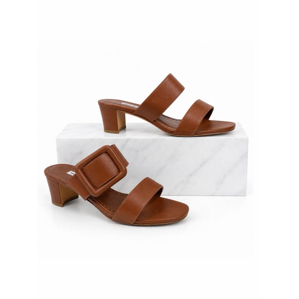 Manolo Blahnik Titubanew Leather Open Toe Mule Sandal Brown Size 37